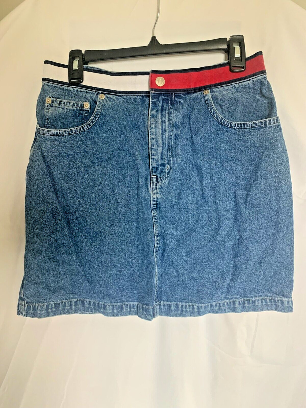 Vintage Y2K Tommy Jeans/Hilfiger/Denim Mini Skirt Red White Waist Band Women 12